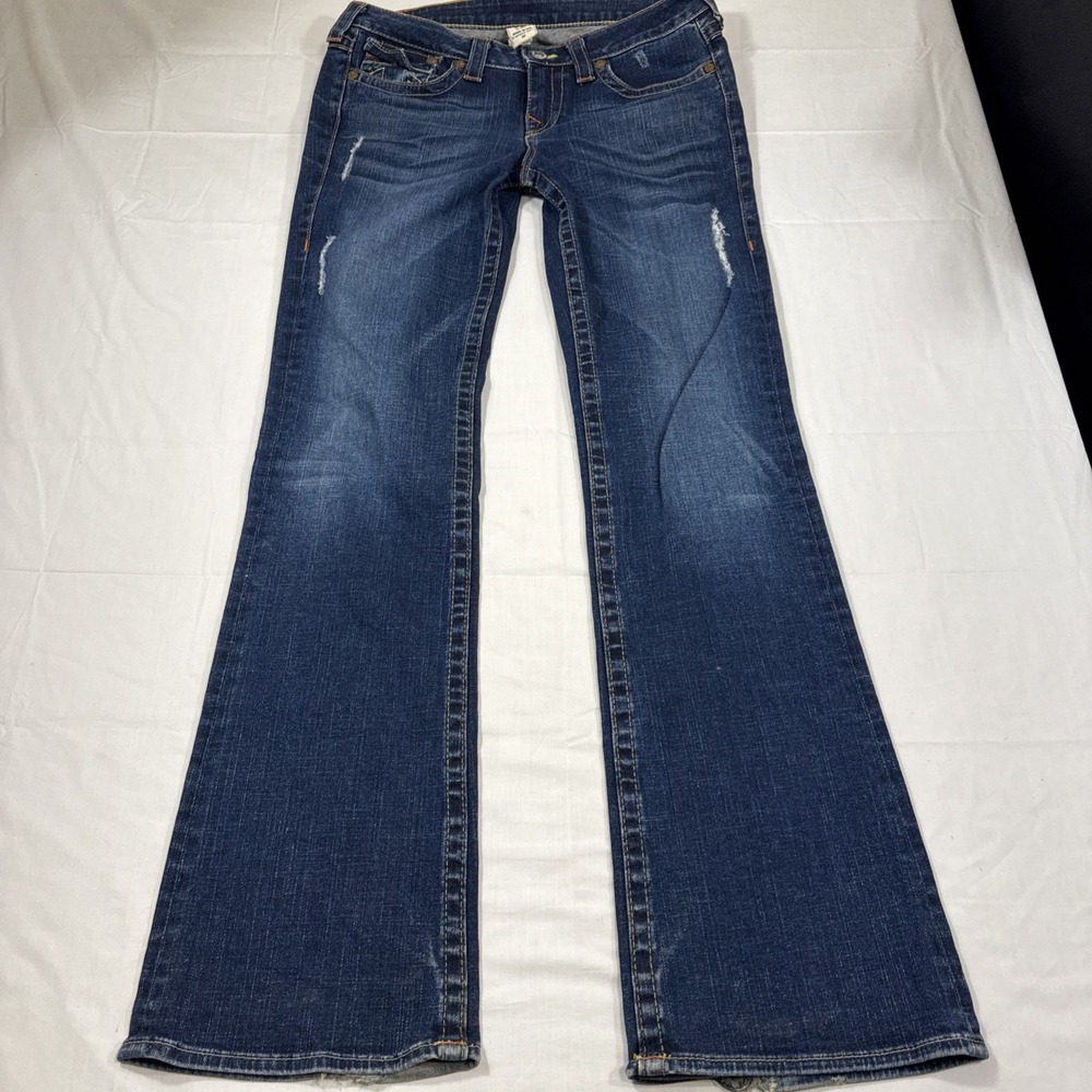 True Religion Women's Disco Becky Big T Boot Cut Jeans Size 32 DISTRESSED